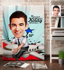 Kişiye Özel Bay Kaptan Pilot Karikatür Kanvas Tablo (70 x 100 cm.) 1