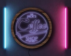 BK Gift Kişiye Özel Led Işıklı Yuvarlak Bar Tabelası, Işıklı Tabela, Bar Dekorasyonu, Duvar Dekoru, Home Bar Tabela-19 - (39CM)