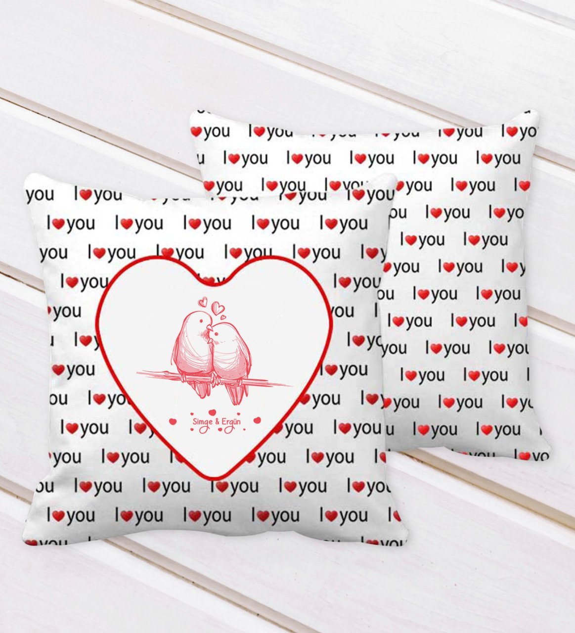 Kişiye Özel Sevgililer Günü I Love You Kalp Desenli Dekoratif Kırlent Yastık-37