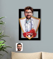 Kişiye Özel İsimli Erkek Acil Tıp Teknisyeni Karikatürlü 3D Ahşap Tablo-1