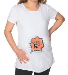 BK Gift Guess Who Tasarımlı Beyaz Hamile Tişört-1