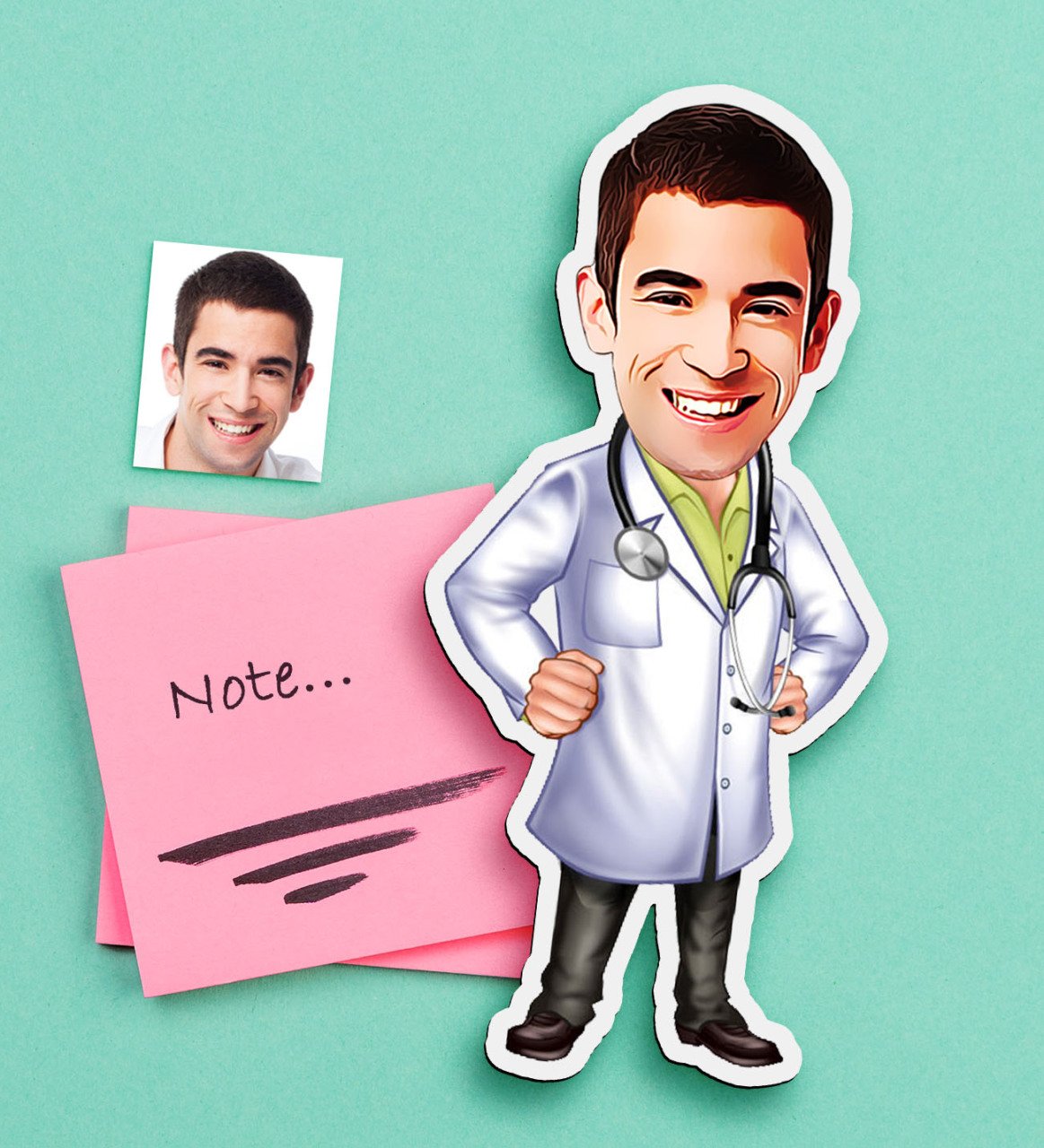 Kişiye Özel Bay Doktor Karikatürlü Ahşap Magnet-1