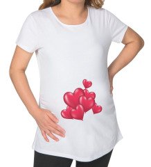 BK Gift Kalpler Tasarımlı Beyaz Hamile Tişört-1