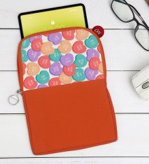 Kişiye Özel Sevgililer Karikatürlü Taşınabilir Koruyucu Tablet Kılıfı & Organizer Çanta - Turuncu-108