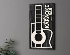 BK Gift Kişiye Özel Kabartma Tasarımlı Siyah (Ebony) Ahşap Karaoke Bar Tabelası, Home Bar Tabela, Rustik Ev Dekorasyonu, Duvar Dekoru-3