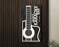 BK Gift Kişiye Özel Kabartma Tasarımlı Siyah (Ebony) Ahşap Karaoke Bar Tabelası, Home Bar Tabela, Rustik Ev Dekorasyonu, Duvar Dekoru-3