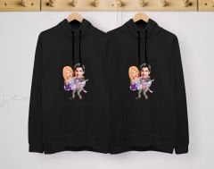 BK Gift Kişiye Özel Sevgililer Karikatürlü İkili Siyah Sweatshirt Seti, Sevgililer Hediye, Çift Hediyesi, Yıl Dönümü Hediyesi, Kişiye Özel Sweatshirt-23
