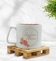 Kişiye Özel Çiçek Tasarımlı Middle Beyaz Kupa Bardak Model 21