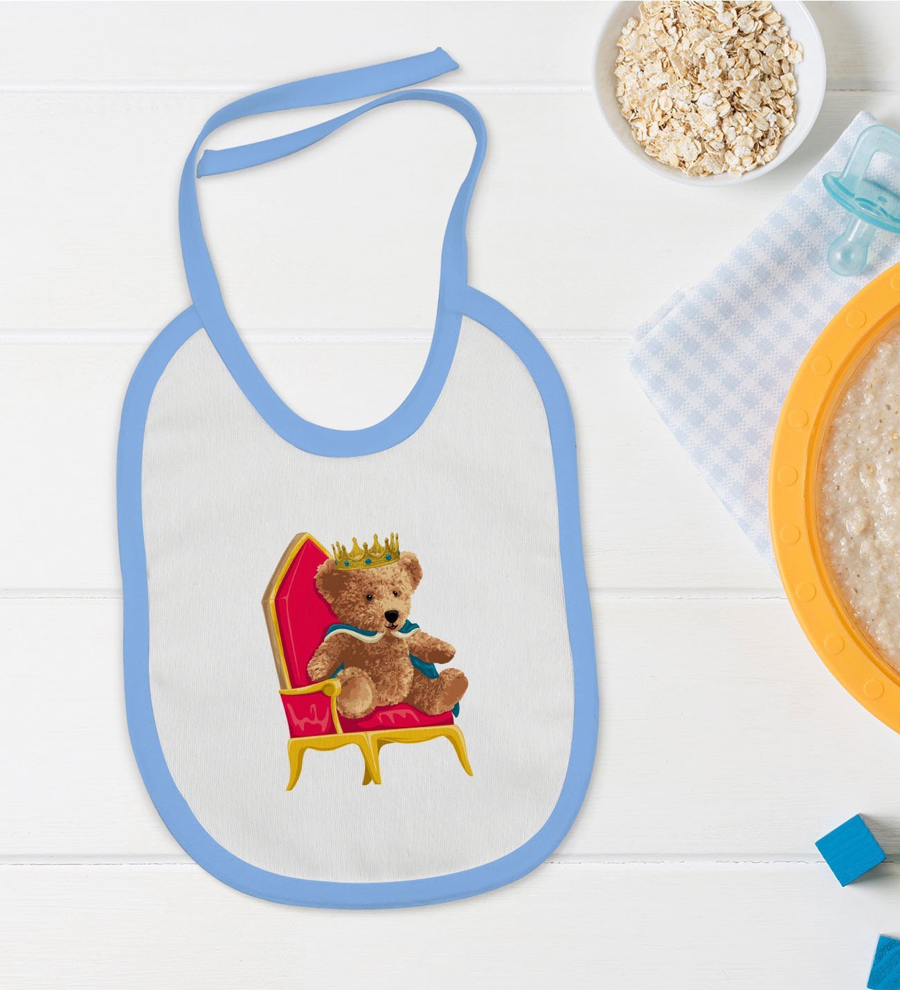 BK Kids Kral Tasarımlı Mavi Bebek Mama Önlüğü