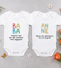 BK Kids Anne-Baba Tasarımlı 2'li Bebek Body Zıbın - 1, Anneler Günü Hediyesi, Babalar Günü Hediyesi, Yeni Doğan Hediyesi