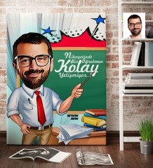 Kişiye Özel Bay Öğretmen Karikatür Kanvas Tablo (70 x 100 cm.) 1
