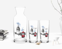Kişiye Özel Renkli Baskılı İstanbul Tasarımlı İkili Rakı Bardağı ve Karaf Hediye Seti-1
