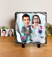 Kişiye Özel Gelin Damat Karikatürlü Dekoratif Doğal Taş - 6