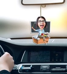 Kişiye Özel Bayan Öğretmen Karikatürlü Ahşap Araba Dikiz Ayna Süsü-2