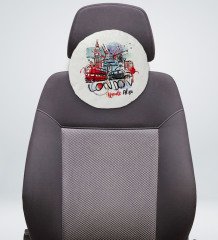 Kişiye Özel İsimli London Tasarımlı Yuvarlak Araç Koltuk Yastığı-1