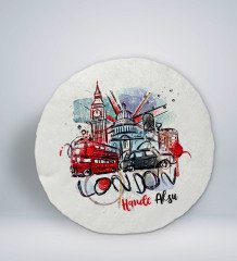 Kişiye Özel İsimli London Tasarımlı Yuvarlak Araç Koltuk Yastığı-1