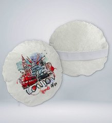 Kişiye Özel İsimli London Tasarımlı Yuvarlak Araç Koltuk Yastığı-1