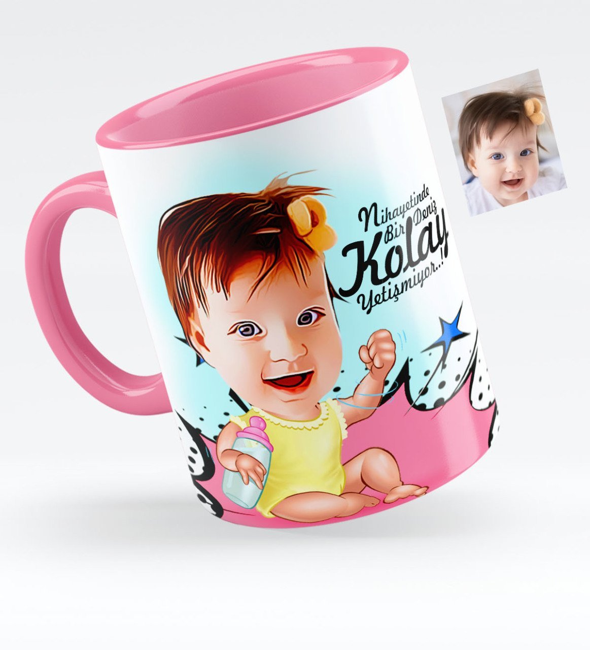 Kişiye Özel Kız Bebek Karikatürlü Pembe Kupa Bardak - 1
