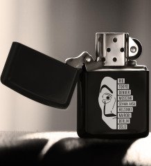 Kişiye Özel La Casa De Papel Benzinli Siyah Metal Çakmak - 5