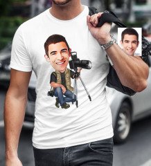 Kişiye Özel Bay Profesyonel Fotoğrafçı Karikatür Beyaz Tişört - 1