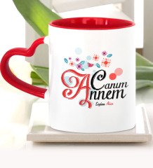 Kişiye Özel Canım Annem Kırmızı Kalpli Kupa Bardak - 18