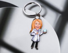 BK Gift Kişiye Özel Diş Hekimi Karikatürlü Ahşap Anahtarlık-1 Sevgiliye Hediye, Arkadaşa Hediye, Doğum Günü Hediyesi