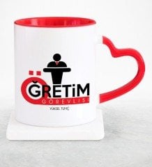 Kişiye Özel Mesleki Öğretim Görevlisi Kırmızı Kalpli Kupa Bardak