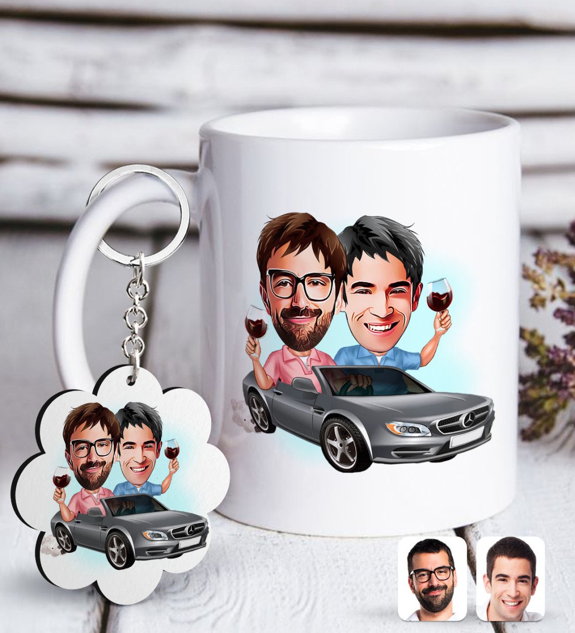 Kişiye Özel Kankalar Karikatürlü Beyaz Kupa ve Anahtarlık Hediye Seti-1