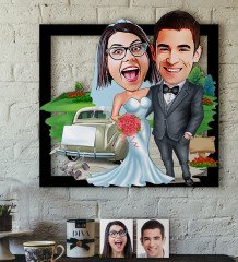 Kişiye Özel Evleniyoruz Karikatürlü 3D Ahşap Tablo-1