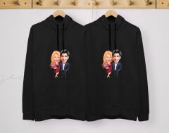 BK Gift Kişiye Özel Sevgililer Karikatürlü İkili Siyah Sweatshirt Seti, Sevgililer Hediye, Çift Hediyesi, Yıl Dönümü Hediyesi, Kişiye Özel Sweatshirt-27
