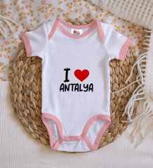 BK Kids I Love Antalya Tasarımlı Pembe Bebek Body Zıbın - Model 1