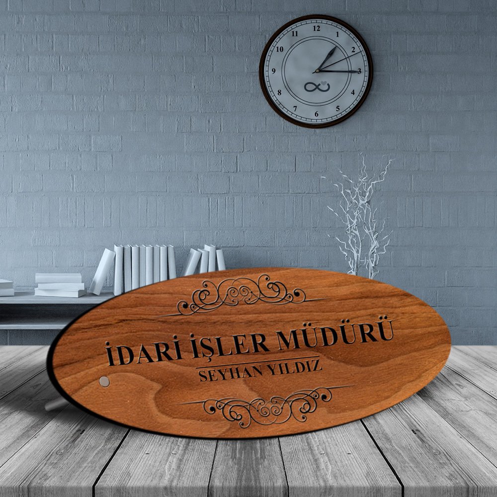 Kişiye Özel Mesleki İdari İşler Müdürü Ahşap Oval Masa İsimliği - 1