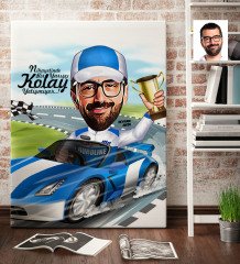 Kişiye Özel Bay Rallici Karikatür Kanvas Tablo (70 x 100 cm.) 1