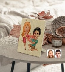 Kişiye Özel Sevgililer Karikatürlü Dekoratif Ahşap Çerçeve Model 19