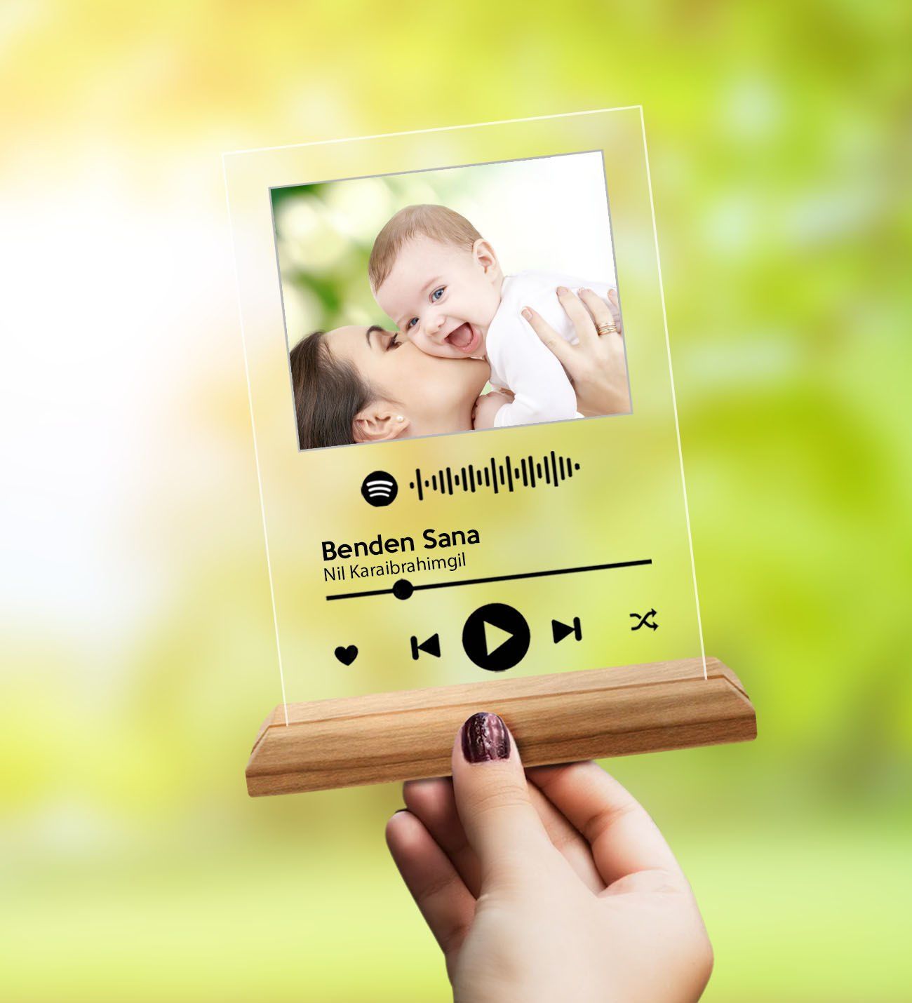 Kişiye Özel Kendin Tasarla Fotoğraflı Spotify Şarkı Barkodlu Masaüstü Plak Fotoğraf Çerçevesi