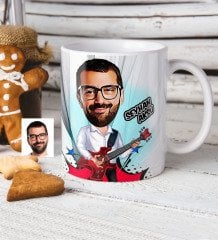 Kişiye Özel Bay Gitarist Karikatürlü Beyaz Kupa Bardak - 2
