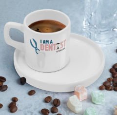 BK Gift Kişiye Özel Sunum Tabaklı Diş Hekimi Tasarımlı Kahve Fincanı-1, Sevgiliye Hediye, Arkadaşa Hediye, Diş Hekimi Hediye
