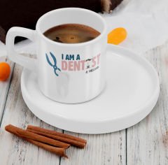 BK Gift Kişiye Özel Sunum Tabaklı Diş Hekimi Tasarımlı Kahve Fincanı-1, Sevgiliye Hediye, Arkadaşa Hediye, Diş Hekimi Hediye