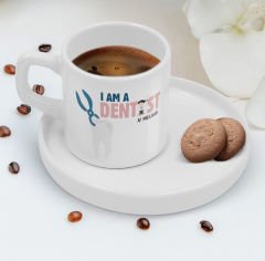 BK Gift Kişiye Özel Sunum Tabaklı Diş Hekimi Tasarımlı Kahve Fincanı-1, Sevgiliye Hediye, Arkadaşa Hediye, Diş Hekimi Hediye