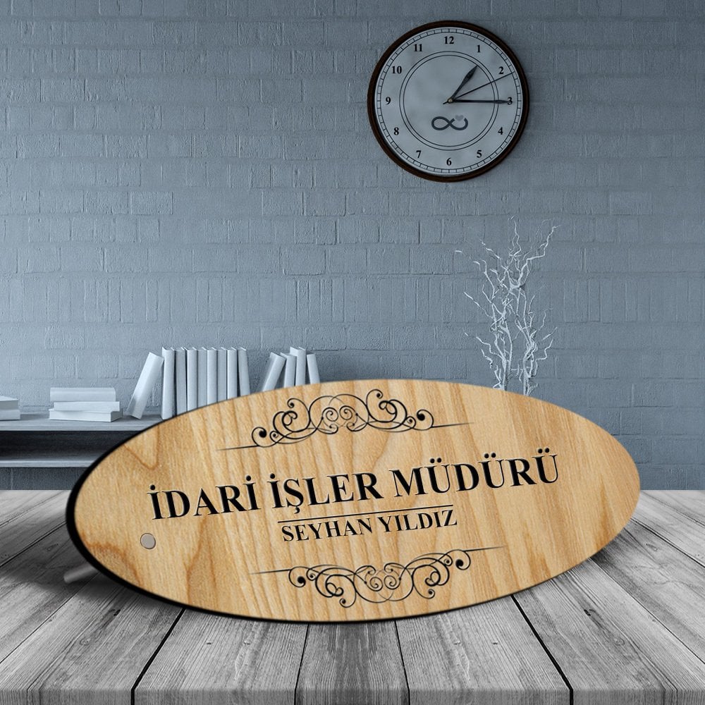 Kişiye Özel Mesleki İdari İşler Müdürü Ahşap Oval Masa İsimliği - 2