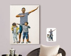Kişiye Özel Tam Boy Baba ve Oğullar Karikatürlü Kanvas Tablo 70x100cm-1