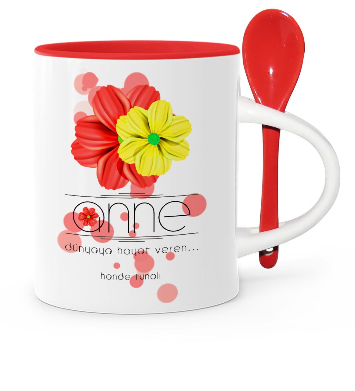 Kişiye Özel Anne Anlamı Kaşıklı Kırmızı Kupa Bardak - 11