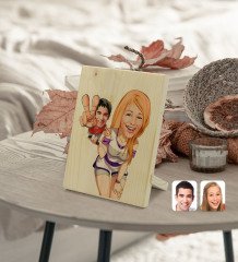 Kişiye Özel Sevgililer Karikatürlü Dekoratif Ahşap Çerçeve Model 30