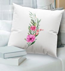 BK Gift Çiçek Tasarımlı Beyaz Kırlent Yastık, Ev Hediyesi, Ev Dekorasyonu, Dekoratif Hediye-1