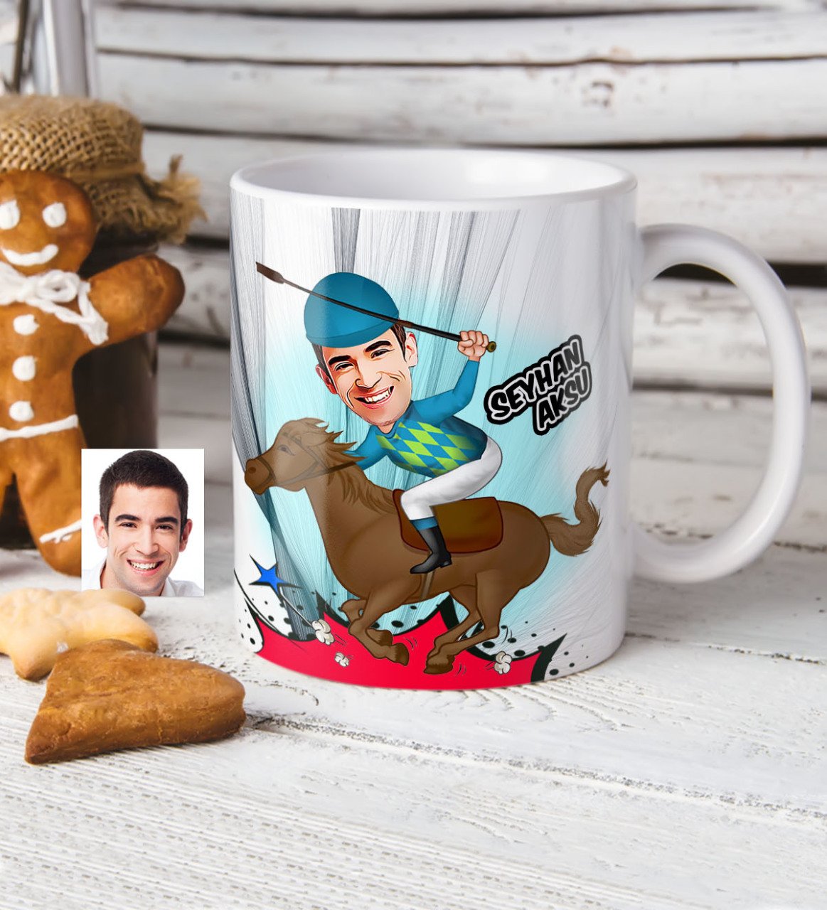 Kişiye Özel Bay Jokey Karikatürlü Beyaz Kupa Bardak