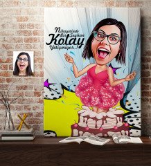 Kişiye Özel Bayan Doğum Günü Karikatür Kanvas Tablo (70 x 100 cm.) 1