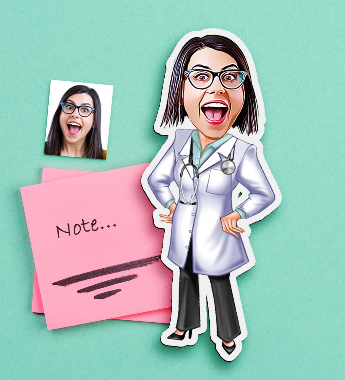Kişiye Özel Bayan Doktor Karikatürlü Ahşap Magnet-1