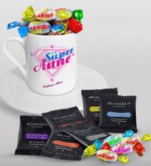 Kişiye Özel Süper Anne Tasarımlı Türk Kahvesi Fincanı Selamlique Karışık Türk Kahvesi ve Haribo Şeker Hediye Seti-2