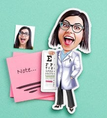 Kişiye Özel Bayan Göz Doktoru Karikatürlü Ahşap Magnet