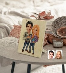 Kişiye Özel Sevgililer Karikatürlü Dekoratif Ahşap Çerçeve Model 50